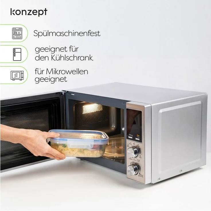 KONZEPT Frischhaltedose Set 1L mit Deckel,Kühlschrank Organizer Transparent, (6-tlg), Stapelbar, Lunchbox Auslaufsicher lebensmittelechtem Kunststoff – Bild 4