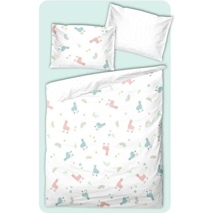 soma Babybettwäsche Perkal Baby Wende Bettwäsche 100x135 Alpaka Lama Regenbogen weiß bunt, Perkal, 2 teilig, Babybettwäsche +Spannbettlaken Baumwolle winter weihnachtsbettwäsche – Bild 4