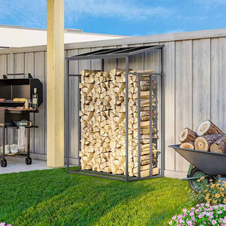 GFP Primeyard Kaminholzregal Metall 130x72x185 cm Brennholzregal grau – Bild 3