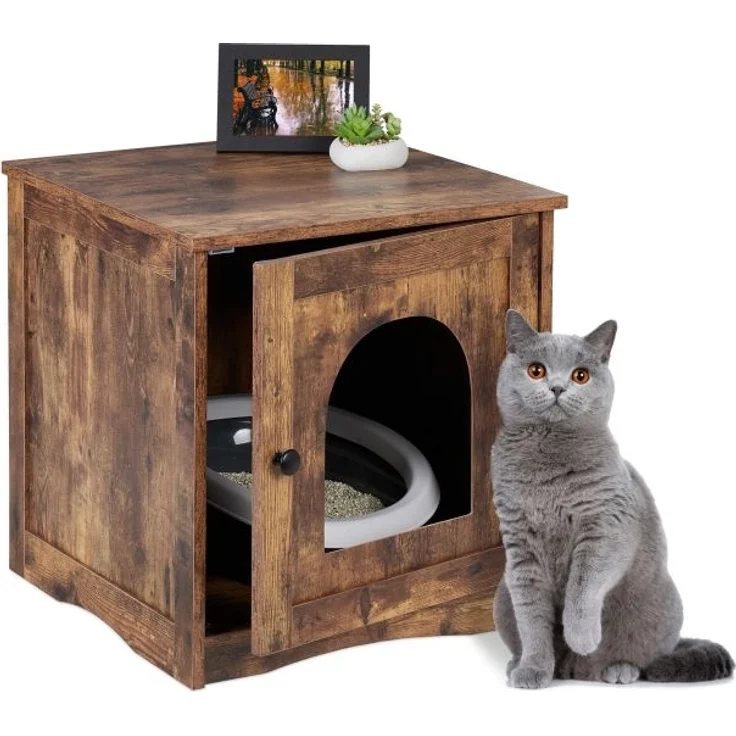 Katzenschrank für Katzenklo mit Tür, braun, 50 x 48 x 50 cm – Bild 1