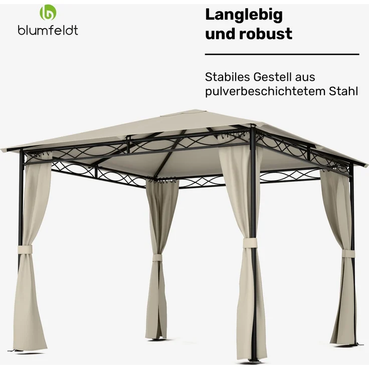 Blumfeldt Mondo - Pergola Partyzelt Gartenzelt Gazebo, Größe: 2,95 x 2,6 x 2,95 m (BxHxT), 4 Seitenteile, EasyMount Concept, Witterungsschutz: UV / Wind / Regen, beige – Bild 6