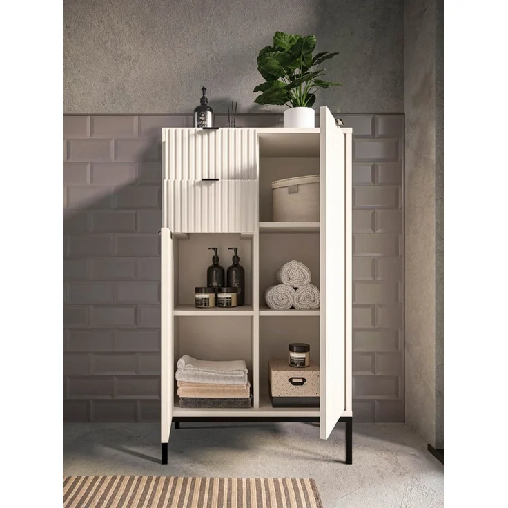 moebel-dich-auf Highboard CASTELLO (kaschmir, 2 Türen, 2 Schubkästen), Breite 60 cm, MDF-Fronten mit modernen Riffelungen – Bild 4