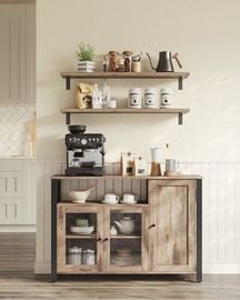 Vasagle Sideboard Küchenschrank, Kommode, mit 3 Türen, 33 x 33 x 110 cm, Naturfarben-Schwarz