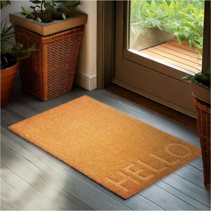 BRUBAKER Fußmatte Hello - 45 x 75 cm Schmutzfangmatte aus 100% Kokos - 3D Fußabtreter, Rechteckig, Höhe: 16 mm, Türmatte für Außen und Innen - Wetterfest und Rutschfest - Braun – Bild 5