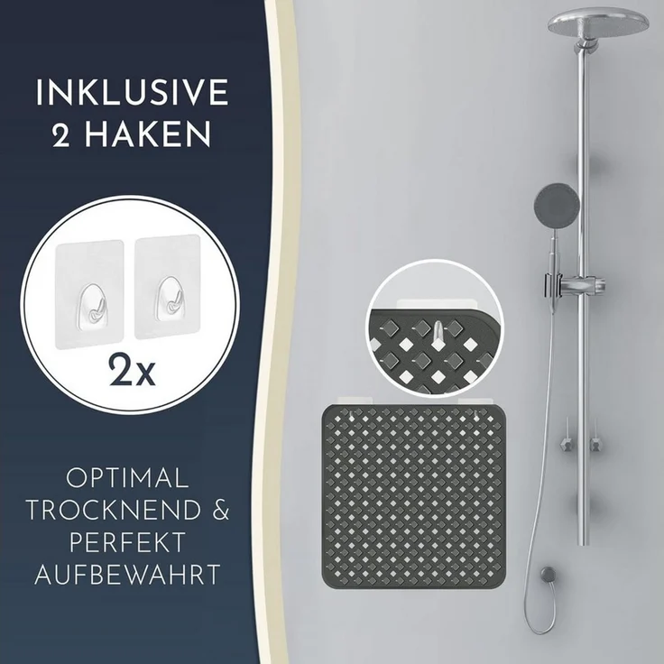 Homerella Duschmatte rutschfest - 100% BPA frei - Inkl. 2 Haken zum Aufhängen 53x53cm, Antirutschmatte Dusche hautsensitiv & schimmelresistent, - Duscheinlage maschinenwaschbar – Bild 3