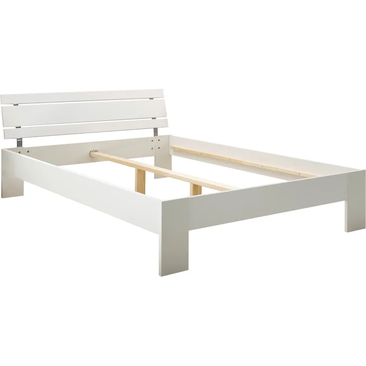 Bett >Brest< in Weiß HGL - 145x73x213cm (BxHxT)