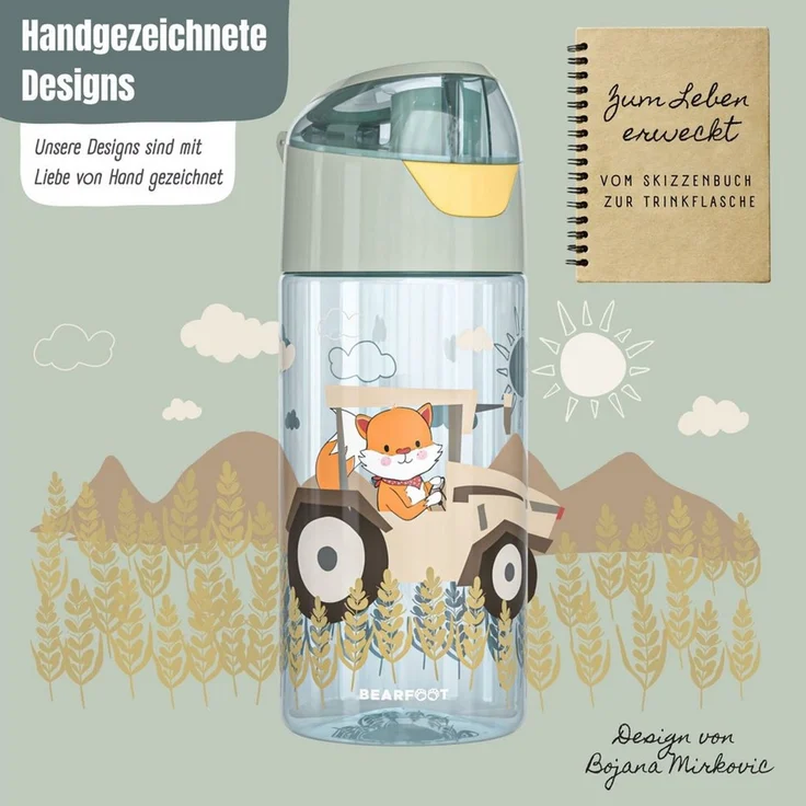 BEARFOOT Trinkflasche Trinkflasche Kinder, leichte Wasserflasche - Traktor sage – Bild 3