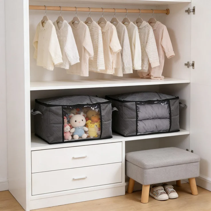 Sekey Faltbare Aufbewahrungstasche Aufbewahrungsbox mit Deckel Reißverschluss und Griffen als Kleiderschrank Organizer für Kleidung Bettwäsche und Bettdecken 55 x 35 x 31,5 cm 4-teilig – Bild 4