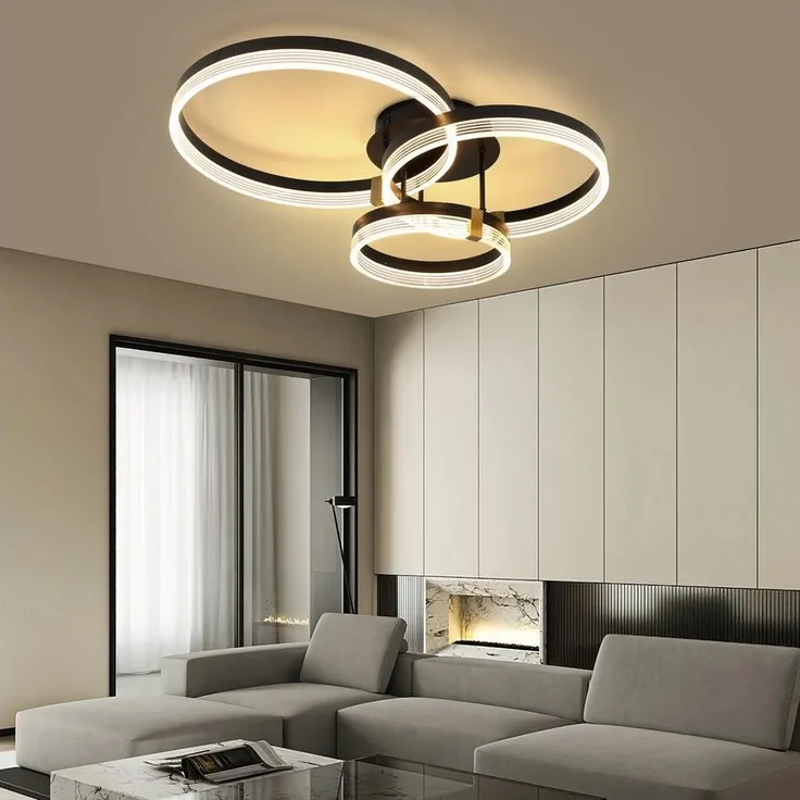 oyajia Deckenleuchte Modern Ringoptik LED Deckenlampe 42W, Schwarz Wohnzimmerlampe Dimmbare, LED fest integriert, Warmweiß, Neutralweiße, Kaltweiß, Ø30+40+50 cm, Design Deckenbeleuchtung für Schlafzimmer Büro Küche