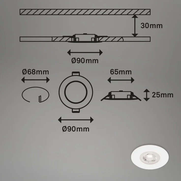 Briloner LED-Einbauleuchten Kulana 4er Set Mini 4,9W, 480lm weiß – Bild 6
