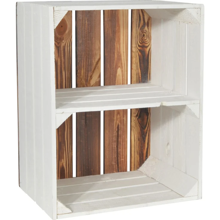 CHICCIE 2 Set Holzkiste Grete Weiß Geflammt - Kurzes Regal Obstkiste Dekokiste Weinkiste – Bild 1