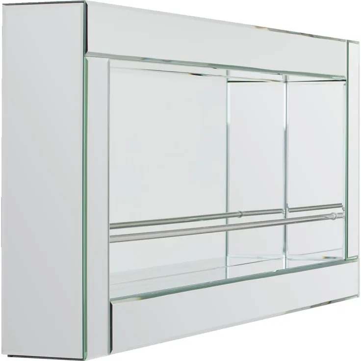 XORA 'WALKER' Barschrank Flaschenregal, Spiegel silber, 120 x 52 x 14 cm, mit LED-Beleuchtung