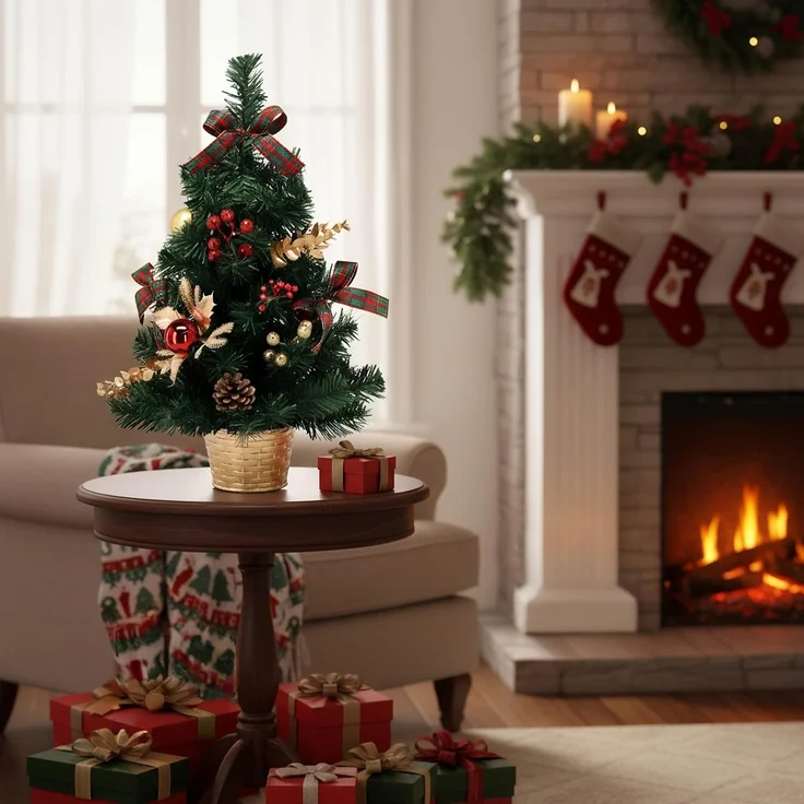 Sarcia. eu Künstlicher Weihnachtsbaum KLEIN künstlicher Weihnachtsbaum rot-gold im Topf geschmückt 50 cm – Bild 3
