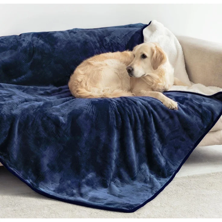 Dreamzie - wasserdichte Hundedecke Flauschig - 127x152cm - Marineblau