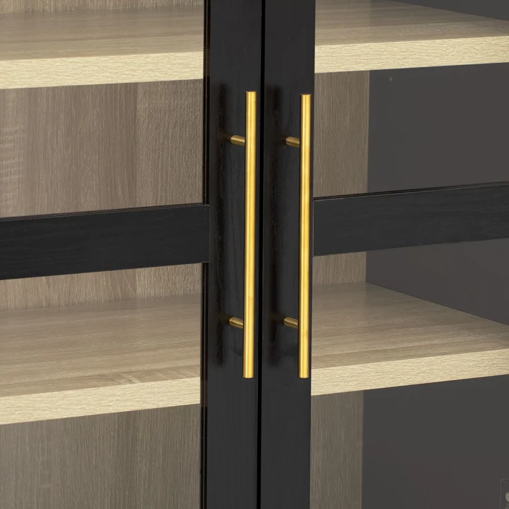 Highboard mit verstellbaren Regalböden und Schubladen, Küchenschrank mit transparentem Glas und großem Stauraum, Ideal für Esszimmer, Wohnzimmer und Küche (Schwarz)--Schwarz--76.2x40x180cm--YOUDENOVA – Bild 10