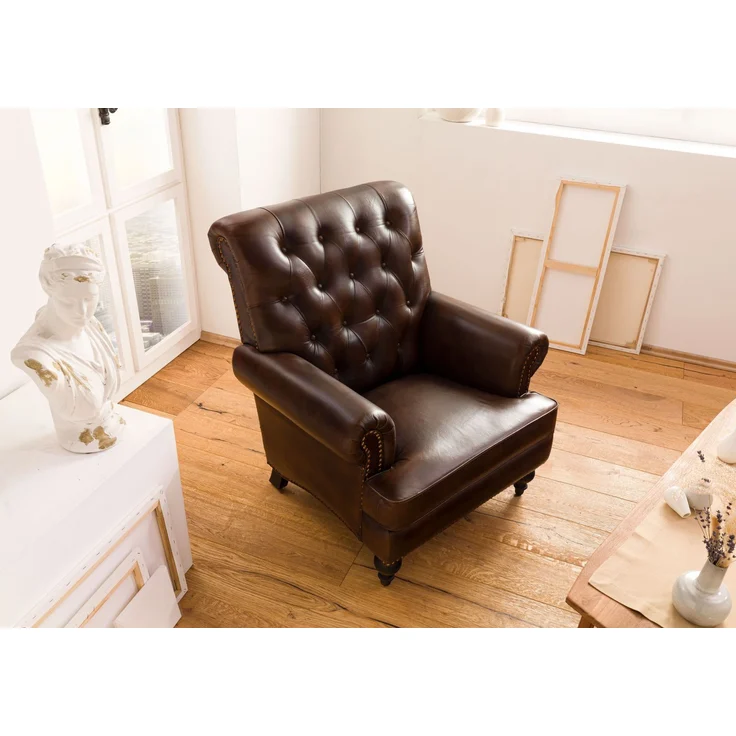 Sessel Echtleder 84x84x94 braun CHESTERFIELD #105 – Bild 3