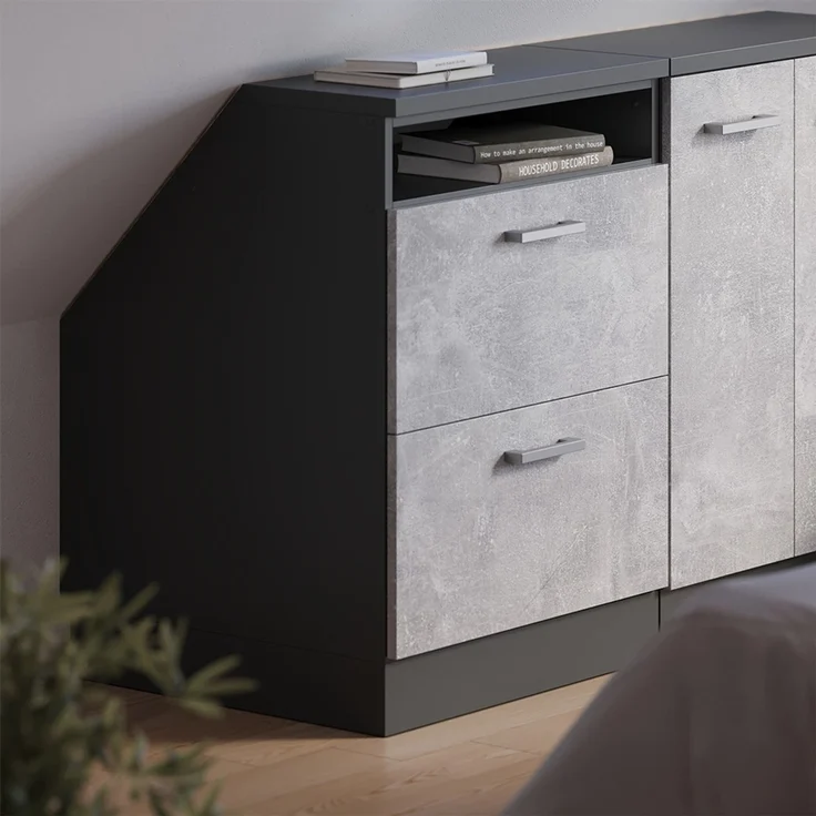 Küchenschrank für Dachschrägen R-Line Beton 60 cm mit 2 Schubladen, Schrankkorpus 60 cm Tiefe Vicco – Bild 4