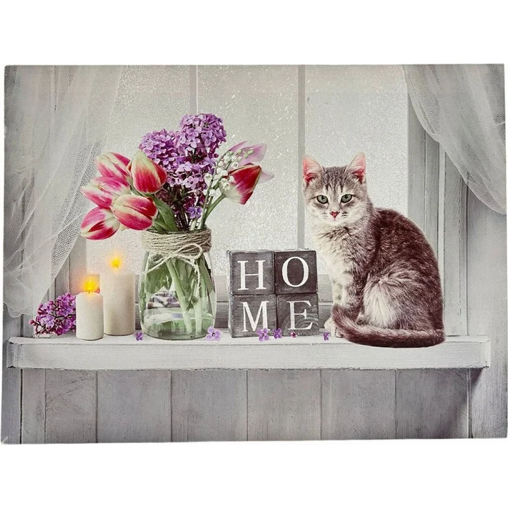 abc HOME LED-Bild Wandbild mit Beleuchtung, Katze, LED, Katze am Fenster – Bild 1