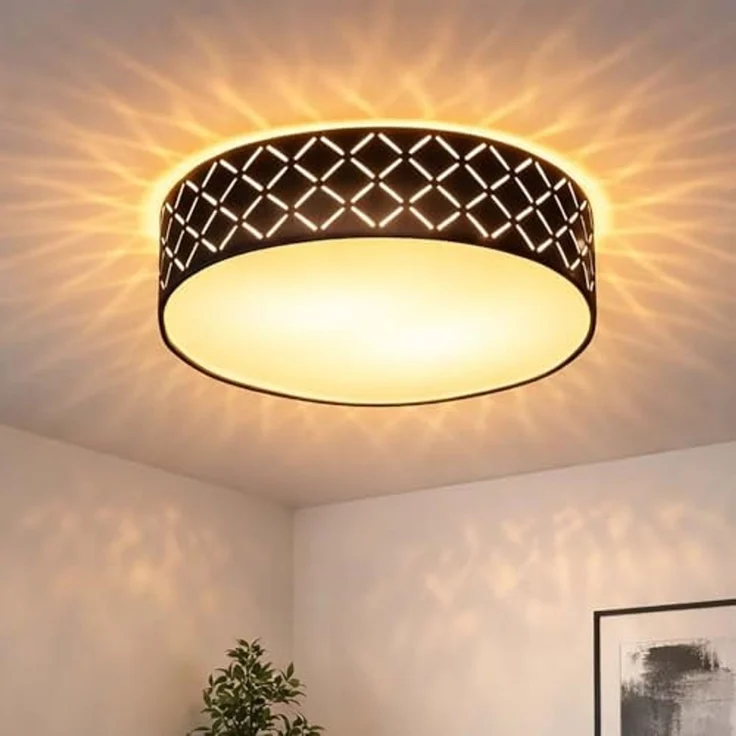 LED Deckenleuchte, Textil, schwarz, gold, satiniert, D 38 cm – Bild 4