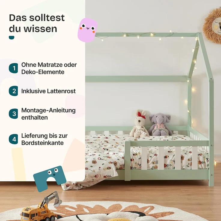 Hausbett Sisimiut mit Rausfallschutz 120x200 cm Mintgrün/Weiß [en. casa] – Bild 7