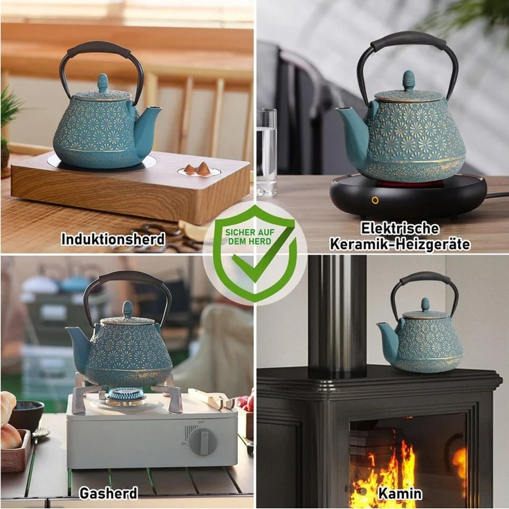 Vankel Teekanne Vielseitige Gusseisen Teekanne Kollektion mit Edelstahlfilter, Mehrere Farben & Muster, hitzebeständig mit Verbrühschutzgriff – Bild 3