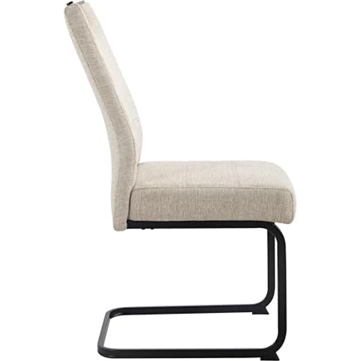 Hela Tische, 2er Set Esszimmerstuhl Freischwinger Kerstin, Bezug Webstoff Beige, Vierkantgestell + Griff Schwarz, Komfortsitz Federkorb, 140kg belastbar – Bild 6