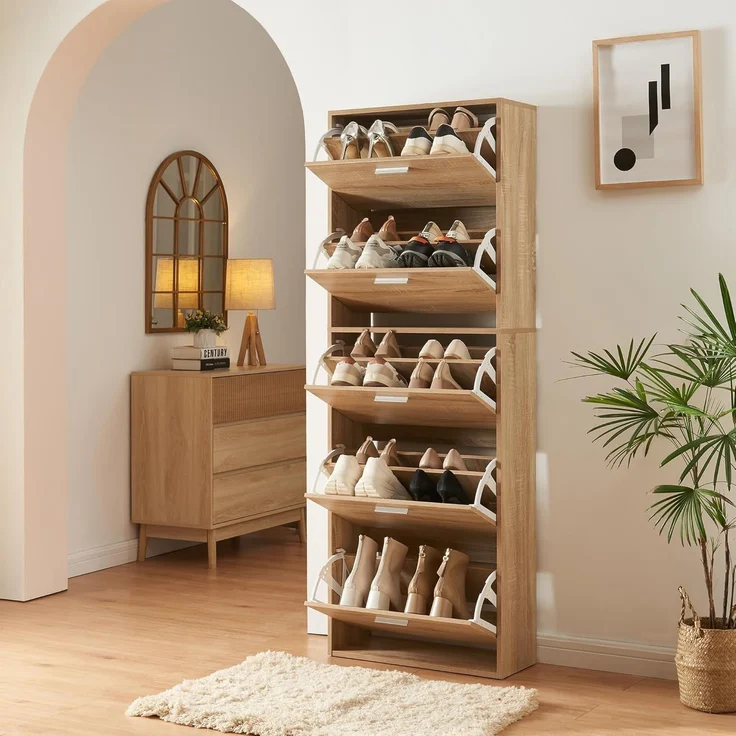 Schuhschrank Sykkylven 169x60x24 cm mit 5 Klappen Sonoma-Eiche [en. casa] – Bild 1