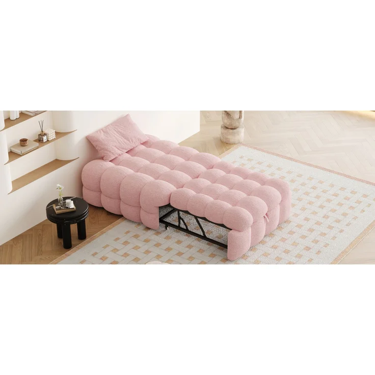 ZUBALIYA Schlafsofa, Bouclé-Bezug, Ausziehbett, Rosa – Bild 18