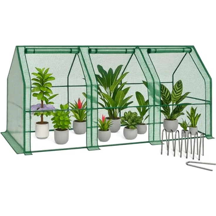 VOUNOT Gewächshaus Mini 270x90x90 cm mit 3 Rolltür, Klein Foliengewächshaus für Balkon, Garten, Tomatengewächshaus Stabil Winterfest Wetterfest, Verstärkte PE-Folie 135g/m², Grün – Bild 1