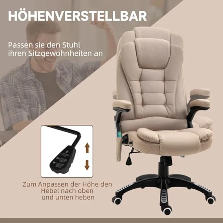 Vinsetto Schreibtischstuhl mit Vibrationsmassage, Heiz-, Liegefunktion, ergonomisch (Massagesessel, 1 St), für Wohnbereich, Braun – Bild 6
