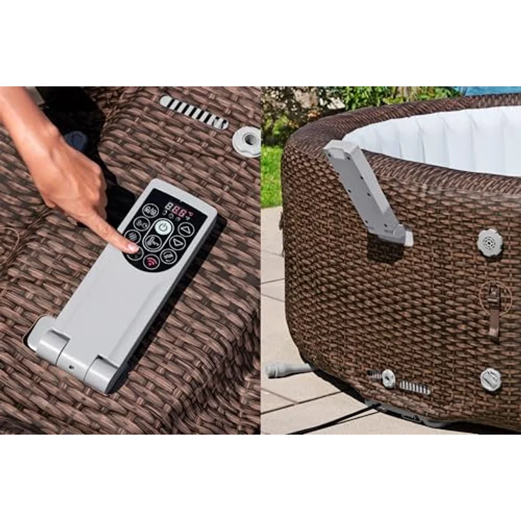 Bestway LAY-Z-SPA Energiespar-Whirlpool Bali AirJet™ für 7 Personen, mit App-Steuerung, Ø 216 x 71 cm, Rattan-Optik (Schokobraun), integrierte UltraFit™-Pumpeneinheit, 180 AirJet™-Düsen, Heizsystem mit Energiespartimer – Bild 10