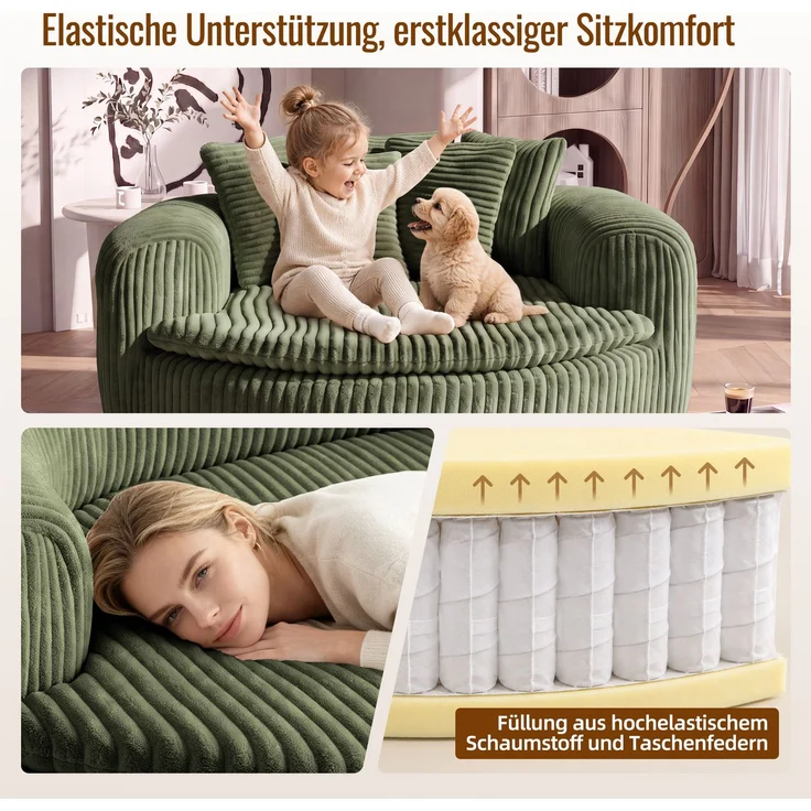 Abrihome Sitzsack mit Armlehnen und Rückenkissen, Grün, 145x133x59 cm – Bild 8