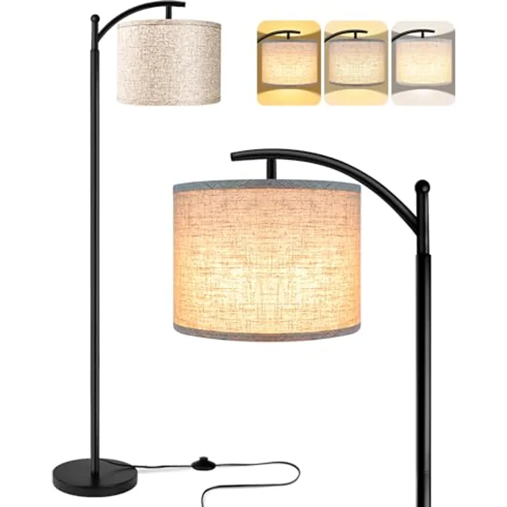 ROTTOGOON Stehlampe für Wohnzimmer mit 3 Farbtemperaturen LED Glühbirne Stehlampen Hoch Industrielle Stehlampe Lesen für Schlafzimmer Büro (9W LED-Glühbirne Beige Lampenschirm enthalten) Schwarz