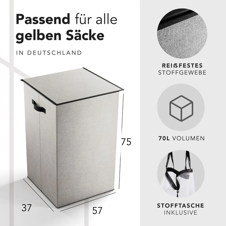 NewHabitat Gelber Sack Ständer 70L – Gelber Sack Mülleimer mit Klappdeckel, Grau (75x57x37) – Bild 5