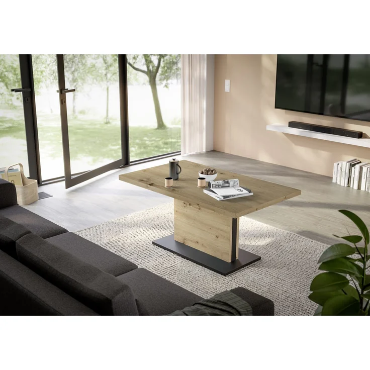 Couchtisch >Lift< höhenverstellbar, Asteiche Dekor / schwarz - 120x49/68x70cm (BxHxT) – Bild 2