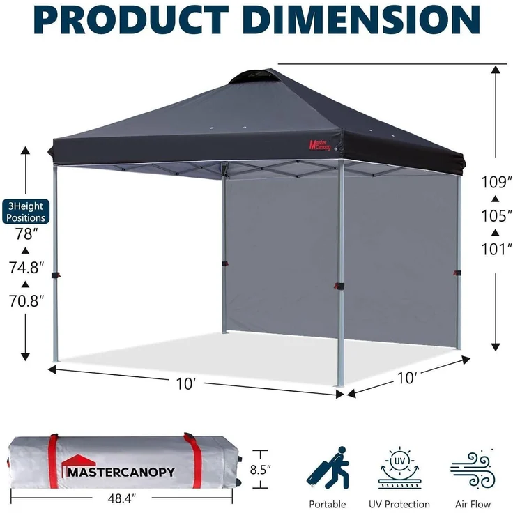 Pop-Up Pavillon 3x3m Festzelt mit Seitenwand Schwarz + Zubehör – Bild 5