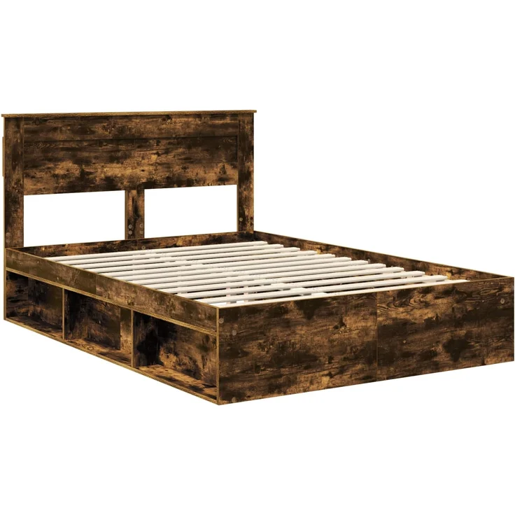 vidaXL Bettrahmen Geräucherte Eiche 140 x 200 cm Massives Kiefernholz 3409763 – Bild 3