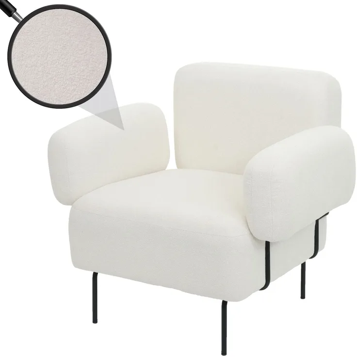 Lounge-Sessel HWC-L83b, Cocktailsessel Polstersessel Sessel, Bouclé Stoff/Textil Metall, creme-weiß