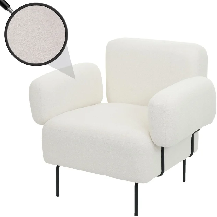 Lounge-Sessel HWC-L83b, Cocktailsessel Polstersessel Sessel, Bouclé Stoff/Textil Metall, creme-weiß – Bild 1