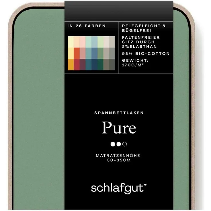 Schlafgut 'Pure' Spannbettlaken, Gummizug: rundum, für Matratzen bis 30cm Höhe, Bio-Baumwolle mit Elasthan, Green Mid, XL 180x200 cm - 200x220 cm