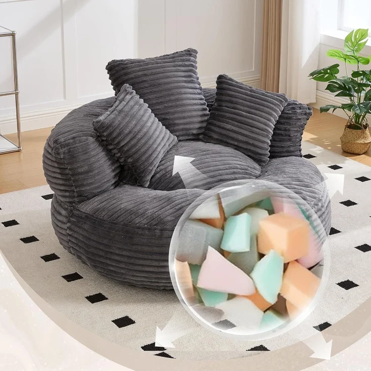 Couch Sitzsack Lounger Boneless Hoher Rücken 3 Kissen Cord Dunkelgrau – Bild 6