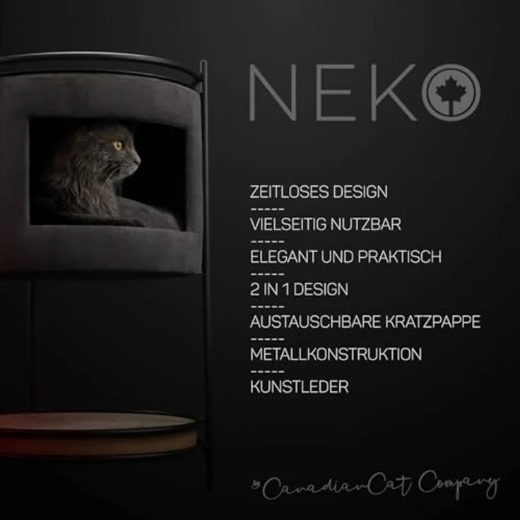 Canadian Cat Company Tierbett Katzenhöhle NEKO Beistelltisch inkl. Kratzpappe, Anthrazit, Katzenbett, Katzenmöbel, 43 x 43 x 70 cm – Bild 2