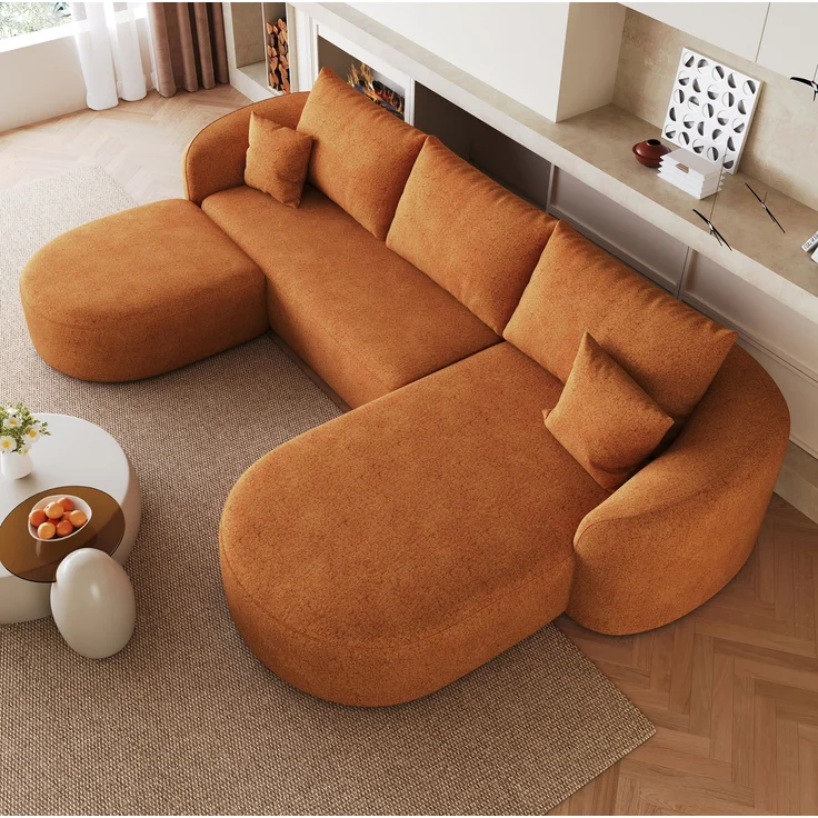 U-förmiges Ecksofa 266x168x85 cm in Orange mit weichem Chenille-Bezug, montagefrei – Bild 3
