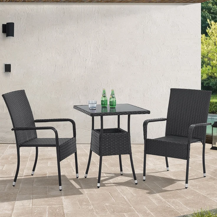 Juskys Polyrattan Gartentisch Yoro wetterfest - Balkontisch 60x60 cm eckig - Rattan Beistelltisch mit Glasplatte - kleiner Tisch für Balkon - Schwarz – Bild 1