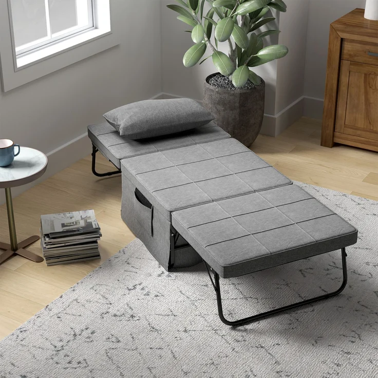 Wohnora-4-in-1 Klappbett, Gästebett, höhenverstellbar, Matratze, Seitentaschen, Metallrahmen, grau, 188 x 75 x 38 cm,H 380cm x T 1880cm x B 750cm – Bild 3