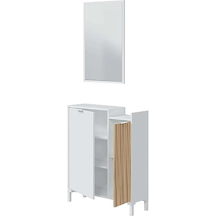 Habitdesign, Garderobe mit Schuhschrank und Spiegel – platzsparendes Flurmöbel in Artik weiß und Natur für den Eingangsbereich, modernes Design, Maße: 77 x 91 x 24 cm (B x H x T), Modell Ethna – Bild 2