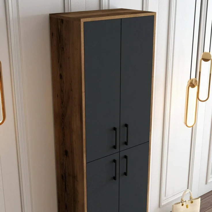 Dmora Schuhschrank Sebastien, Schuhregal, Mehrzweck-Eingangsgarderobe, Möbel für Schuhe, 60x35h200 cm, Walnuss und Anthrazit – Bild 6