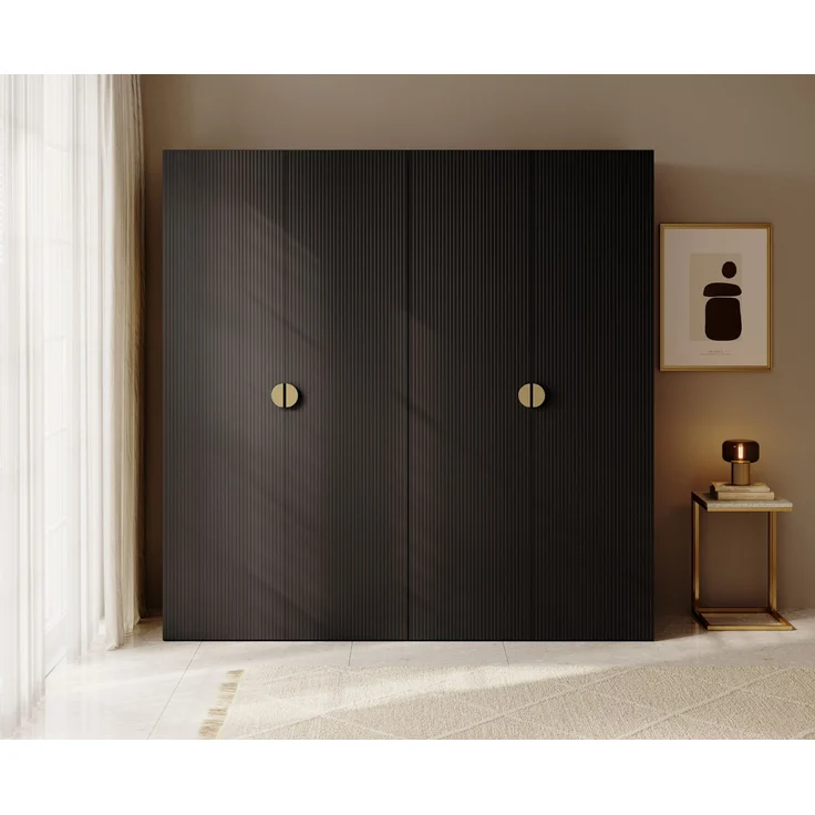 Selsey 'Moonir' Kleiderschrank 4-türig mit Kleiderstange und Regalen, schwarz 200 x 200 x 57 cm – Bild 2