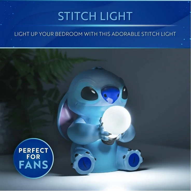 Stitch Licht - Offiziell Lizenzierte Lilo & Stitch Lampe, Disney Sammlerstück, Nachttischlampe für Schlafzimmer, Dekor für Nachtbeleuchtung, Blau – Bild 3