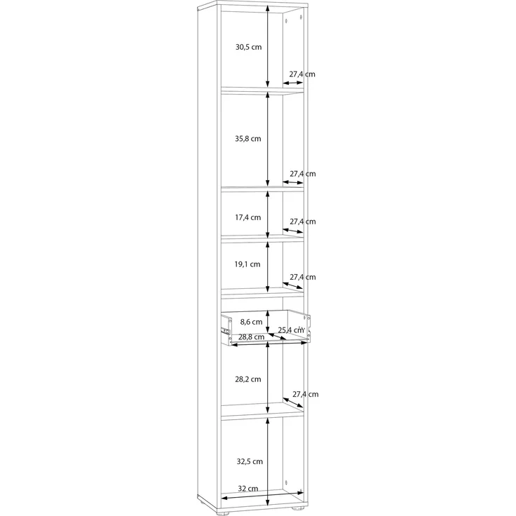 Seitenschrank >LOKKO< 2 Türen, 1 Schub, 2 Fächer, Weiss - 35,2x190,5x31,3cm (BxHxT) – Bild 7